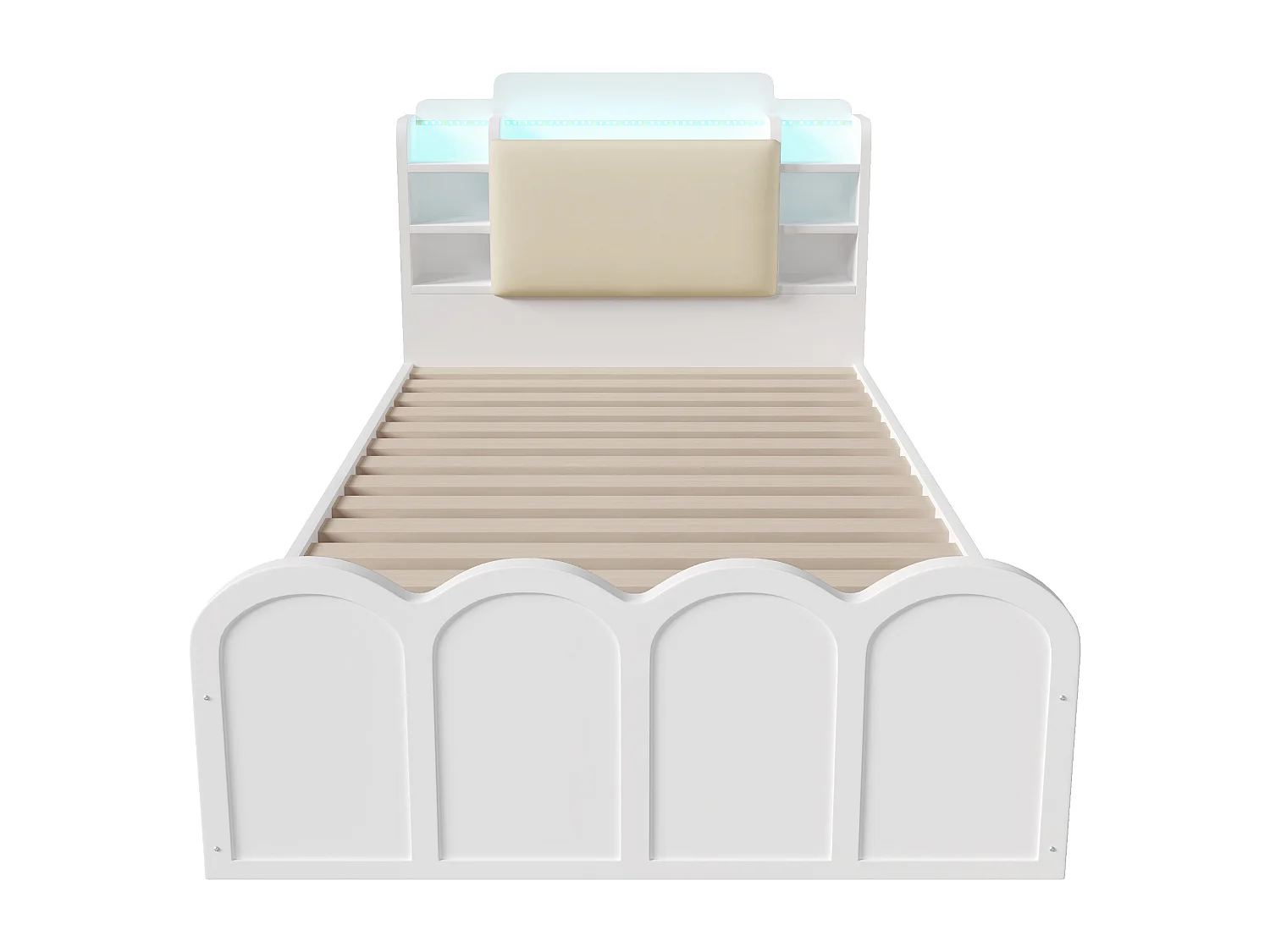 Łóżko z pojemnikiem 90x200 cm - z portem USB Type-C - z oświetleniem LED - wielofunkcyjne miejsce do przechowywania - biały​ (materac nie jest wliczony w cenę)