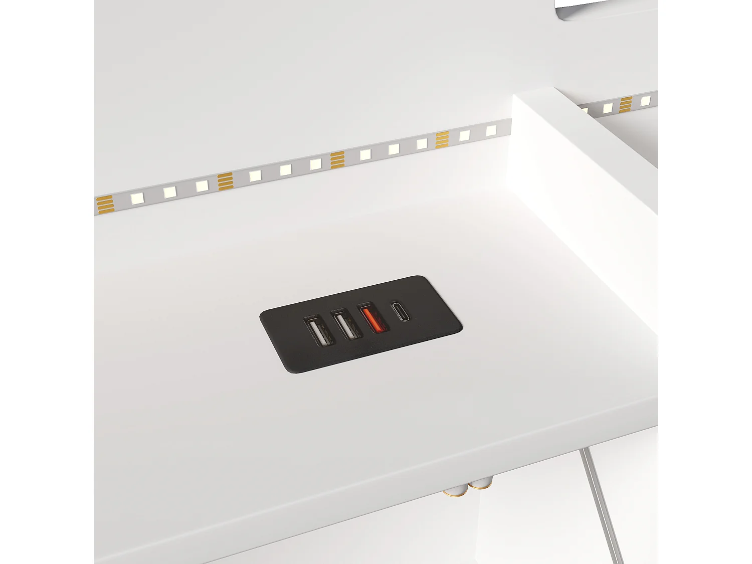 Łóżko z pojemnikiem 90x200 cm - z portem USB Type-C - z oświetleniem LED - wielofunkcyjne miejsce do przechowywania - biały​ (materac nie jest wliczony w cenę)