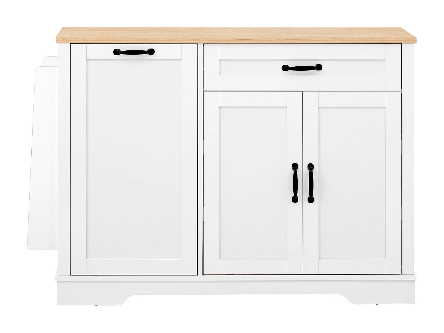 Buffet moderne 115x40x87cm - avec 3 portes et 1 tiroir - avec étagère à épices - blanc + naturel