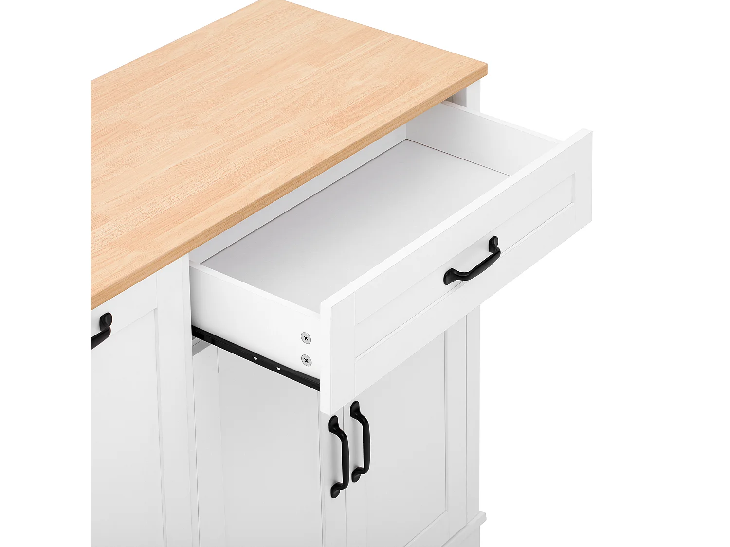 Buffet moderne 115x40x87cm - avec 3 portes et 1 tiroir - avec étagère à épices - blanc + naturel