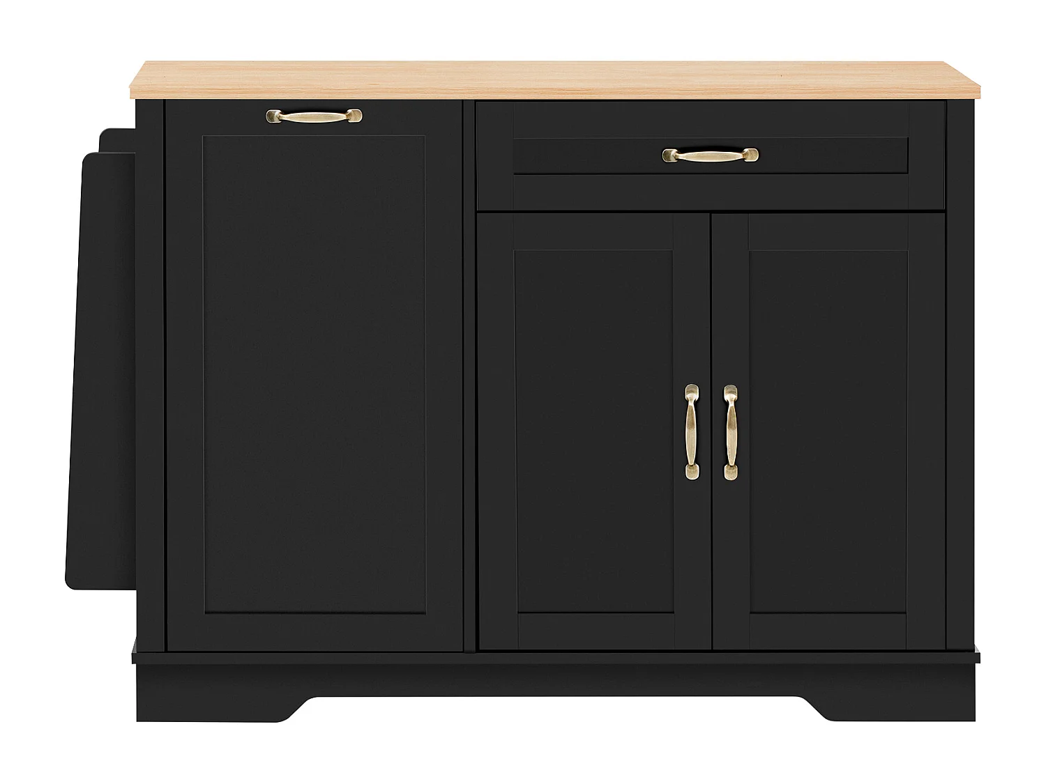 Buffet moderne 115x40x87cm - avec 3 portes et 1 tiroir - avec étagère à épices - noir + naturel