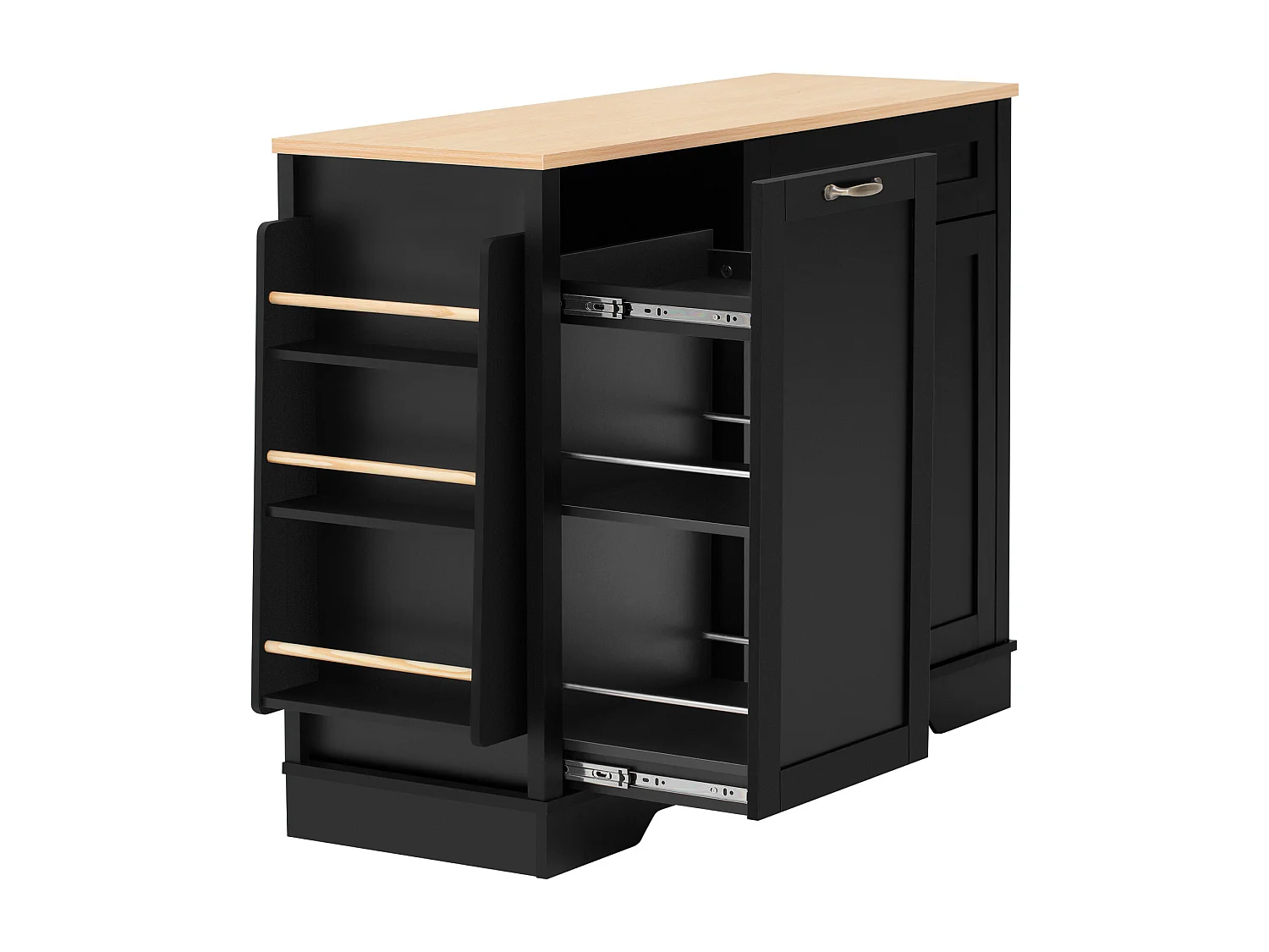 Buffet moderne 115x40x87cm - avec 3 portes et 1 tiroir - avec étagère à épices - noir + naturel