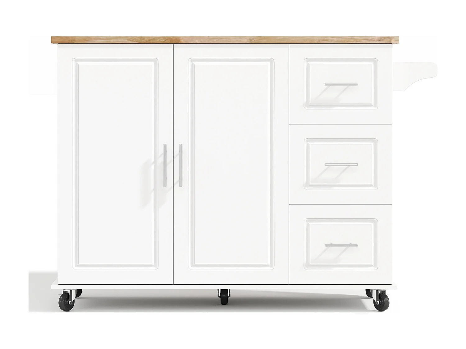 Isola centrale per cucina mobile - piano estensibile - con porta asciugamani - con rotelle - con 3 cassetti e 2 ante - MDF - Bianco