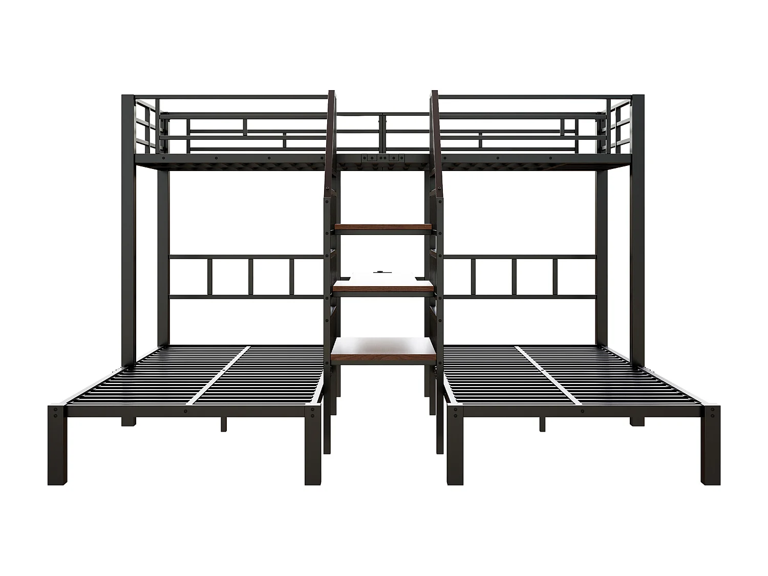 Lit superposé 90x200 cm - 3 couchages - avec bande lumineuse LED - équipé de 2 ports USB + 1 prise électrique - avec bureau - noir (matelas non inclus)