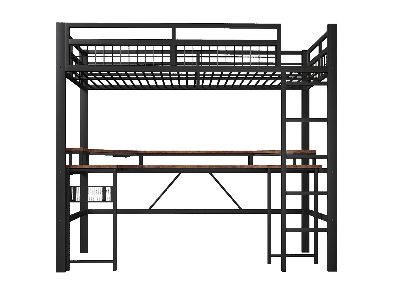 Łóżko na antresoli 90x200 cm - Oświetlenie LED - Wbudowane biurko - 1 port USB + 1 port Type-C + 2 gniazdka elektryczne - Czarny​ (materac nie jest wliczony w cenę)