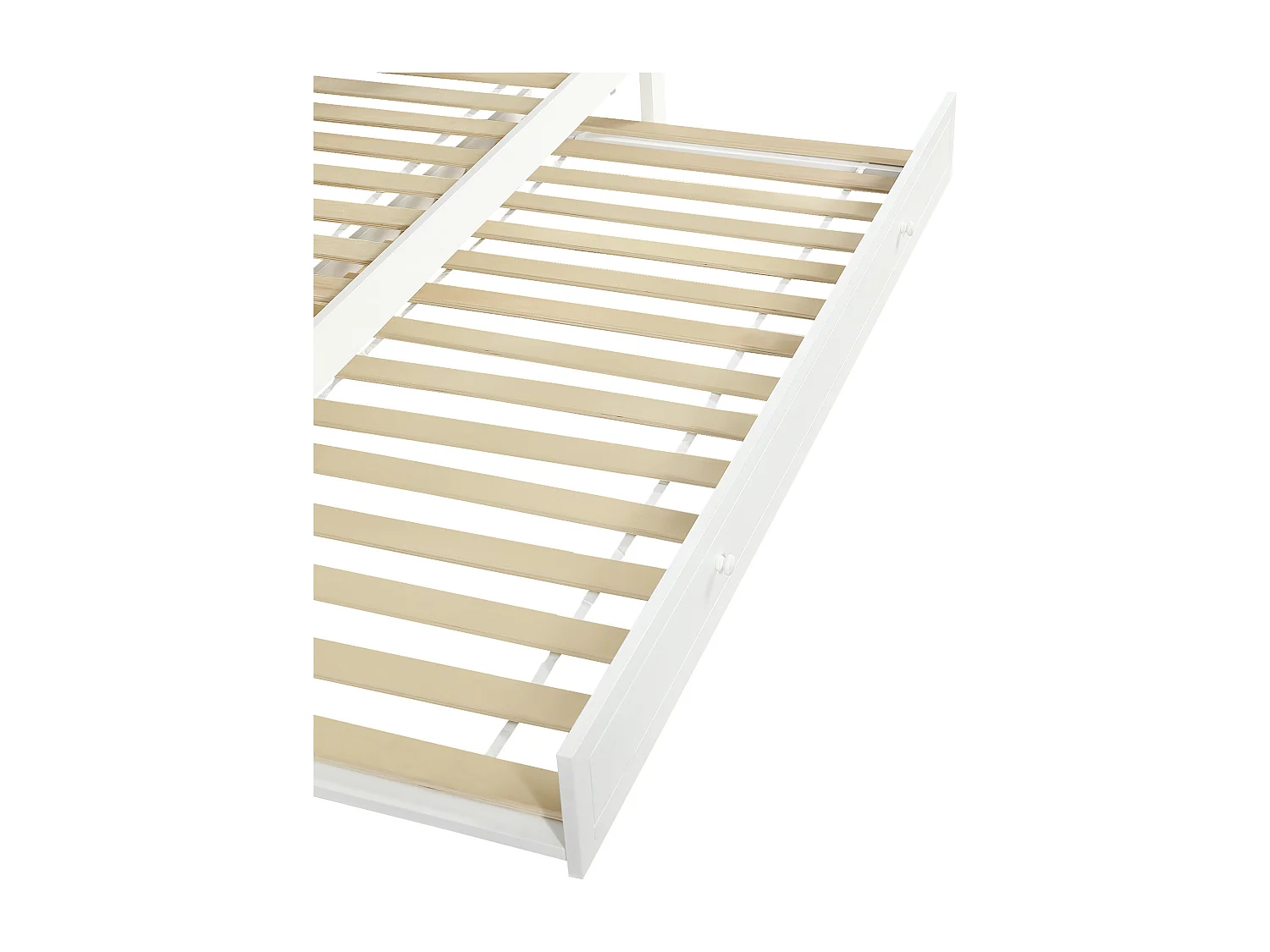 Łóżko piętrowe dziecięce 90x200 cm - Z wysuwanym łóżkiem - z drabiną z pojemnikami i szafą - lite drewno + MDF - biały​ (bez materaca)