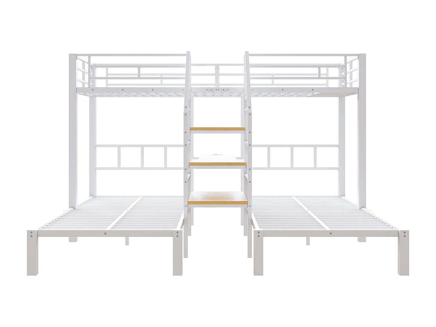 Lit superposé 90x200 cm - 3 couchages - avec bande lumineuse LED - équipé de 2 ports USB + 1 prise électrique - avec bureau - blanc (matelas non inclus)