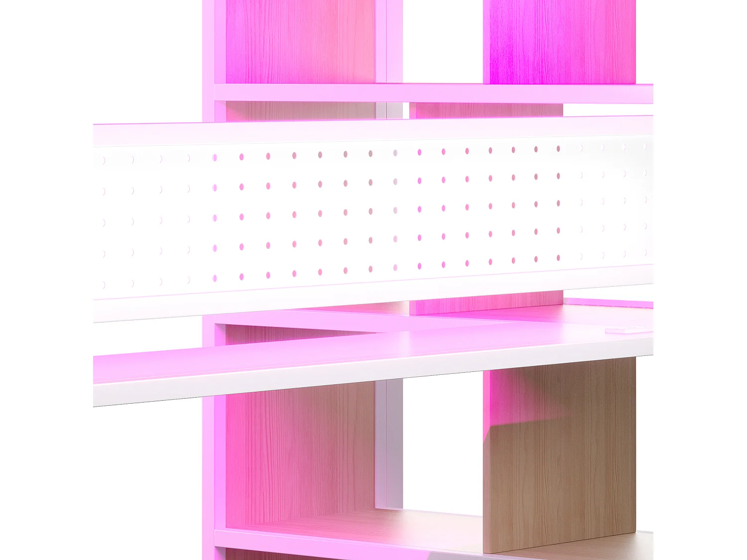 Cama altillo de metal 90x200 cm - con perchero abierto y compartimentos de almacenamiento - con escritorio y escalera - con banda de luz LED - blanco