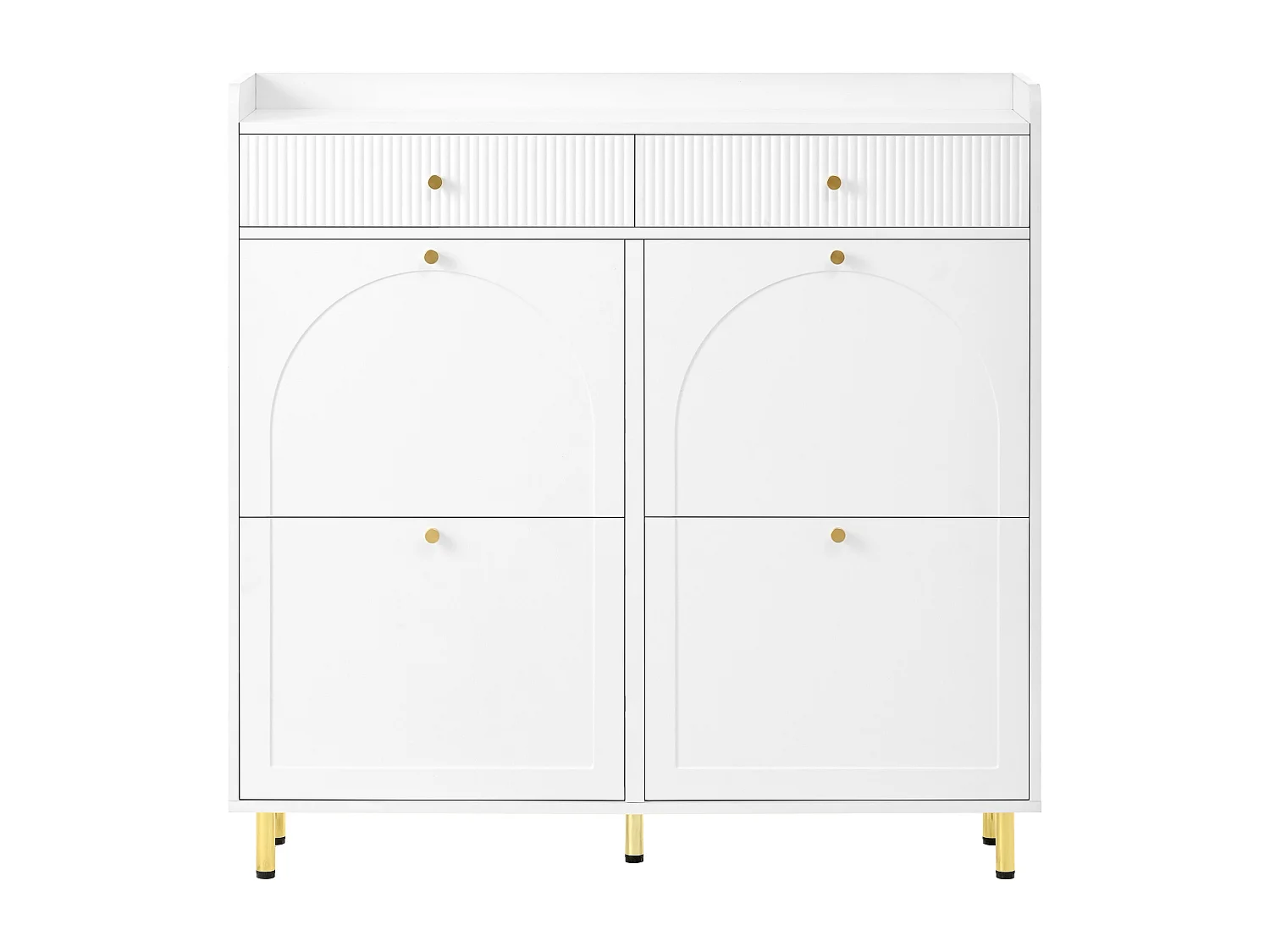 Meuble à chaussures à 4 portes battantes + 2 tiroirs - 106.5 x 25 x 105.5 cm - avec poignées en métal - MDF + aggloméré - blanc