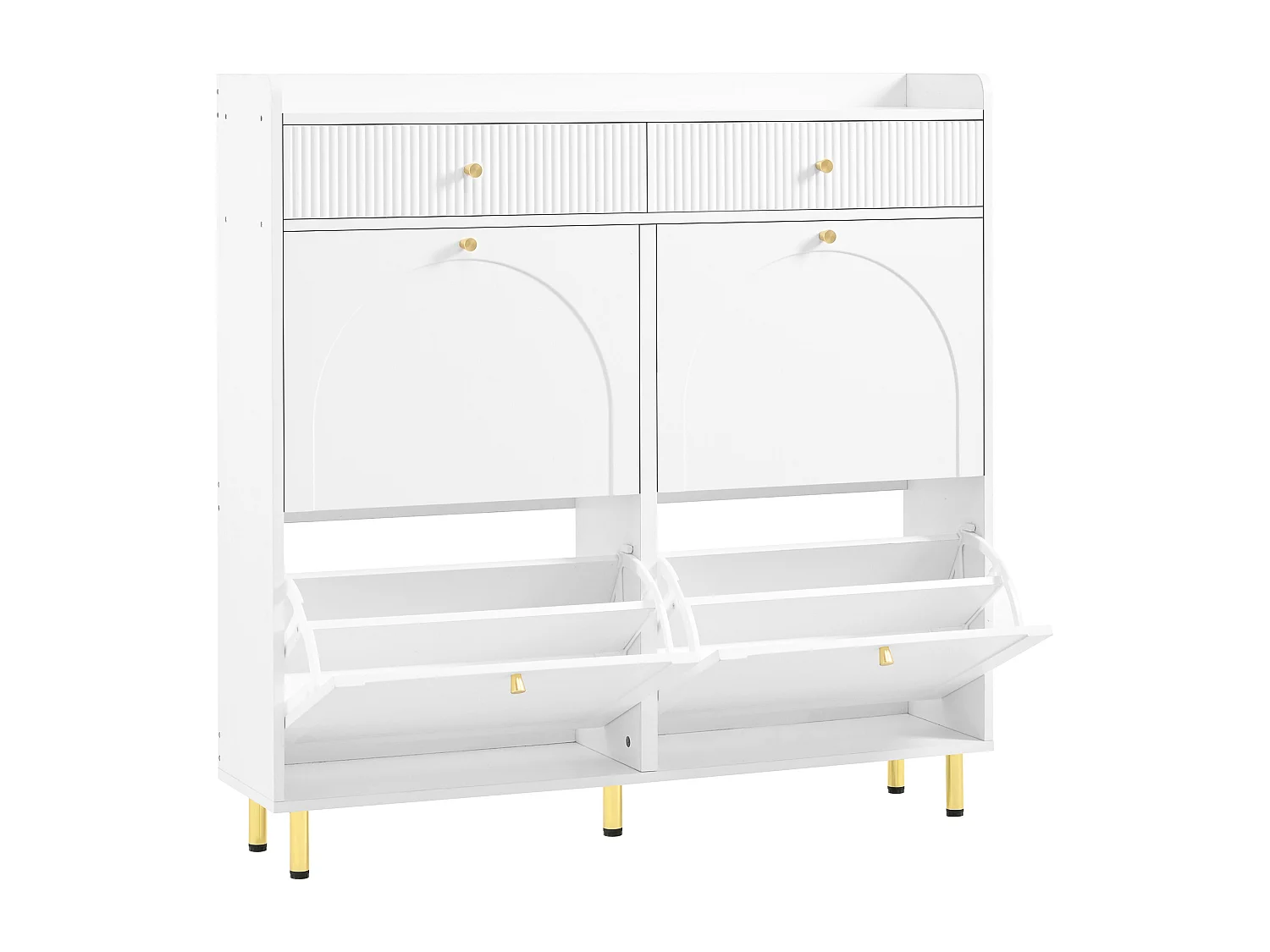 Meuble à chaussures à 4 portes battantes + 2 tiroirs - 106.5 x 25 x 105.5 cm - avec poignées en métal - MDF + aggloméré - blanc