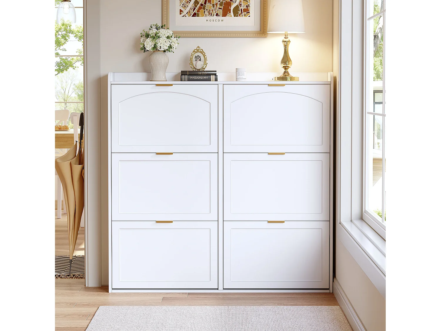 Meuble à chaussures pour entrée - 120 x 23 x 118 cm - avec 6 compartiments rabattables - MDF + aggloméré - blanc