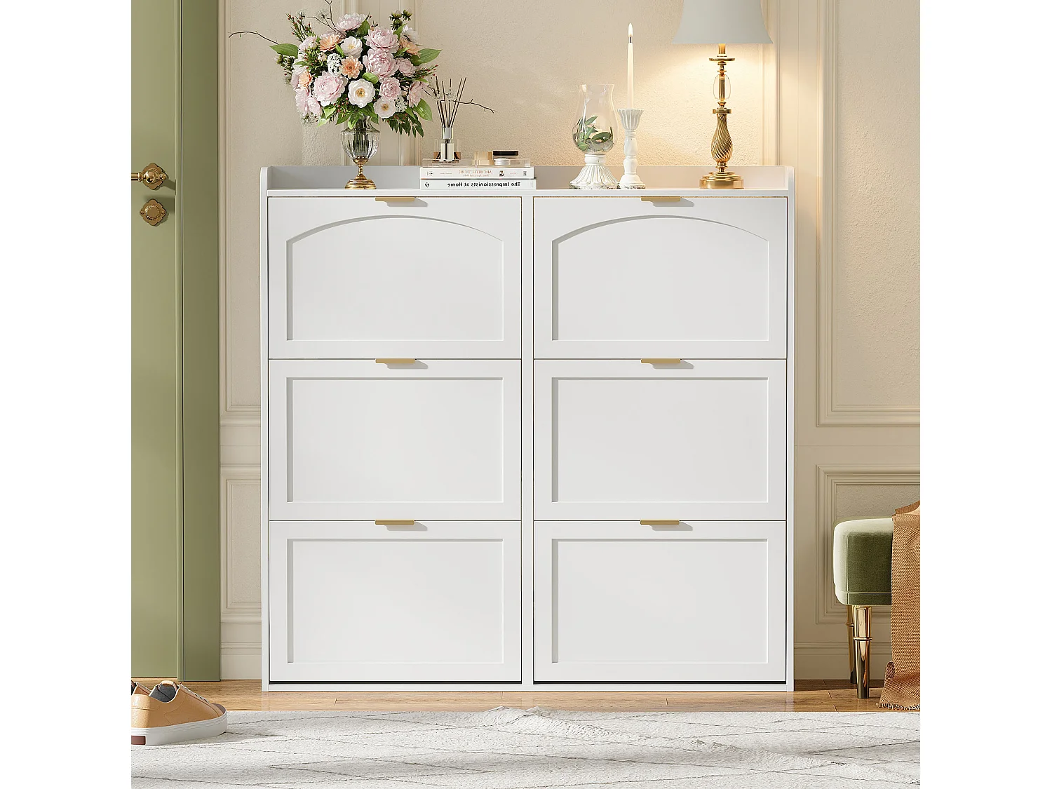 Meuble à chaussures pour entrée - 120 x 23 x 118 cm - avec 6 compartiments rabattables - MDF + aggloméré - blanc