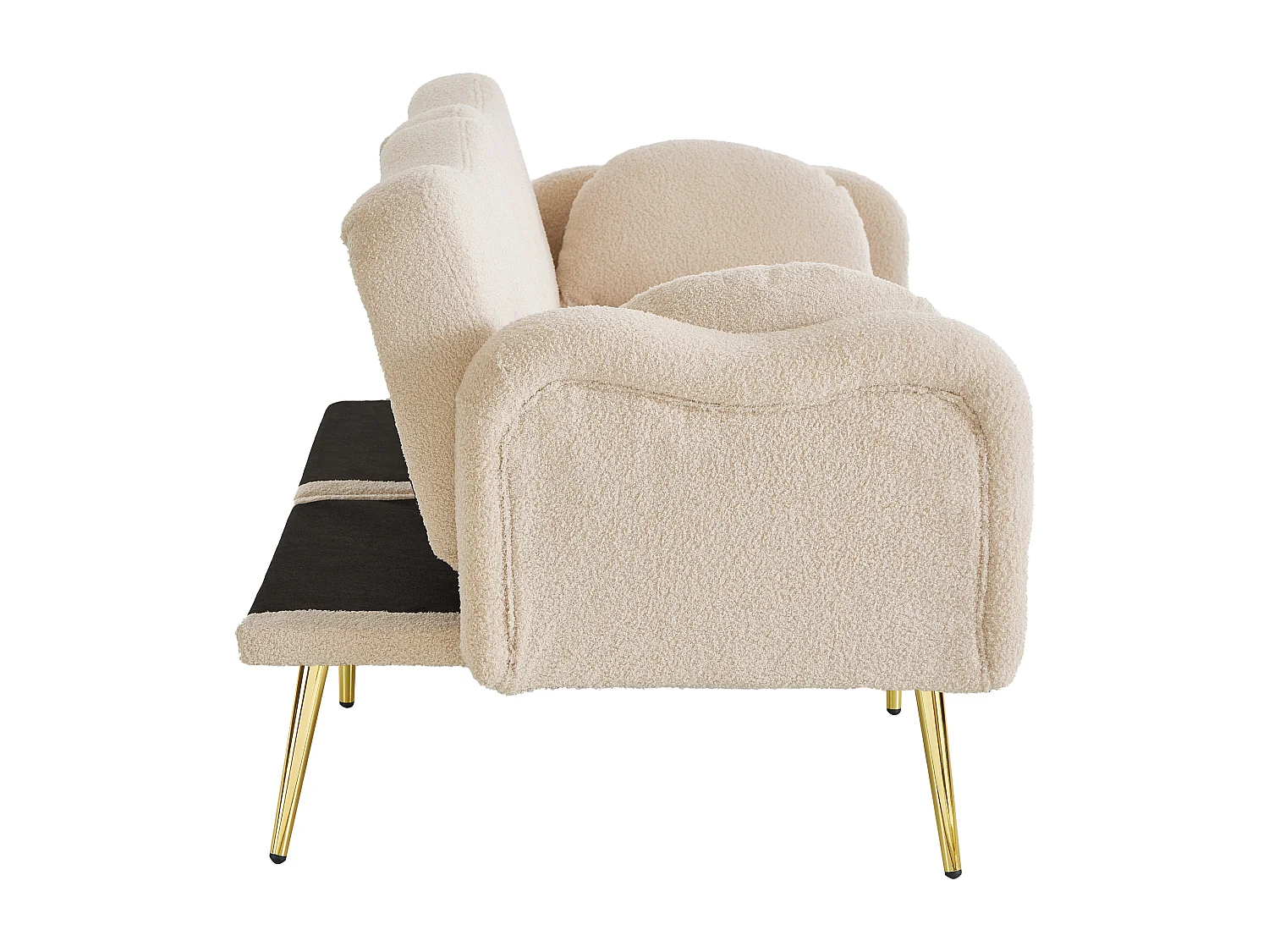 Canapé convertible 2 places - 175 x 79 x 82 cm - avec dossier réglable - pieds en métal doré - velours - beige