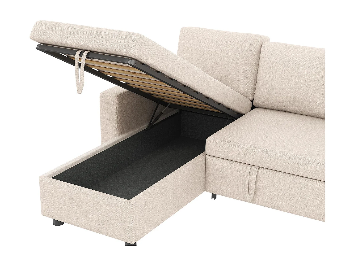 Fusio Lente-Zomer - Hoekbank 3 Zits, Omslaapbaar, Modulair, Linnen Stof met Armleuningen Drankhouders - Ideaal voor Woonkamer en Verblijf