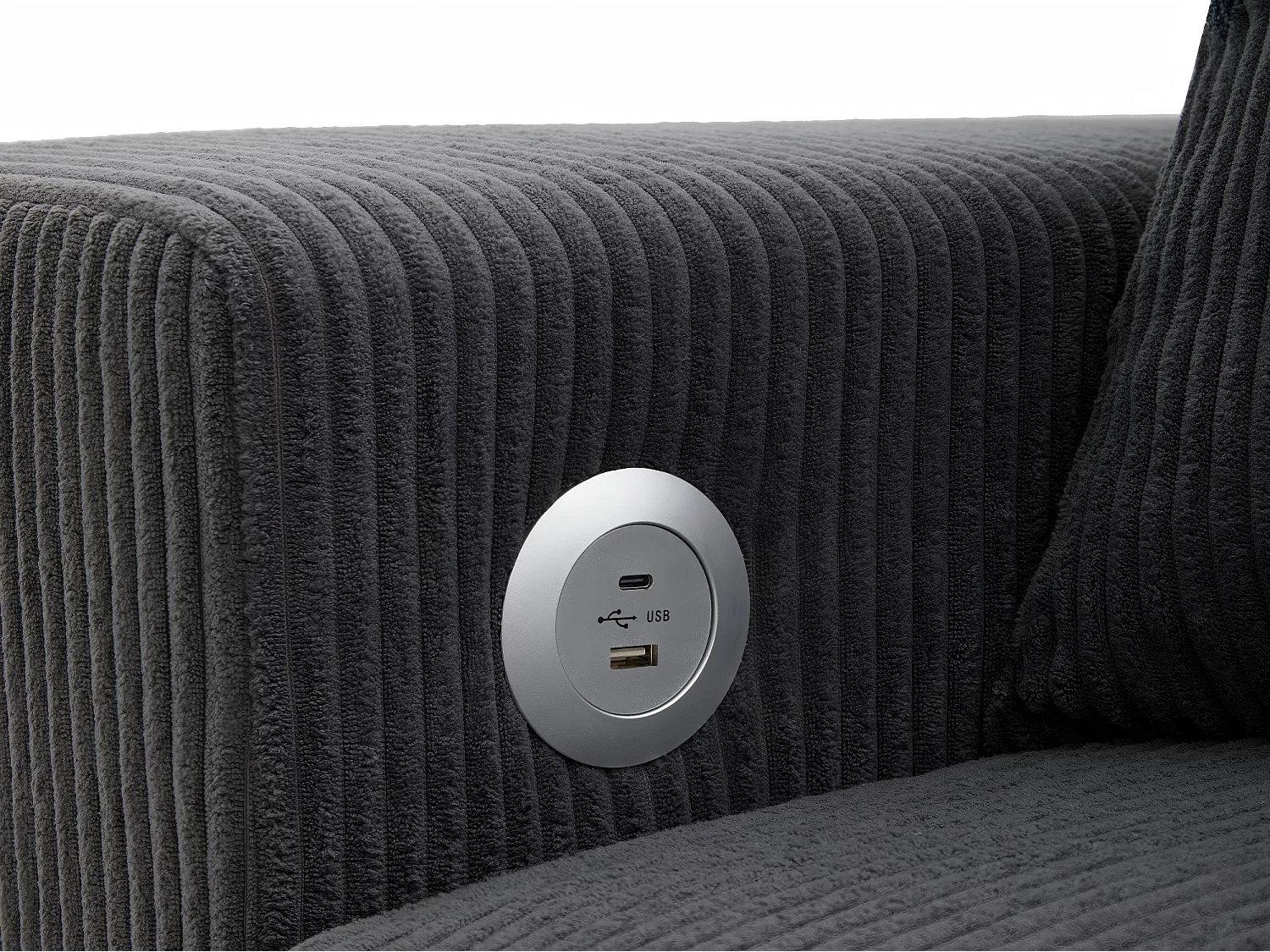 Fusio - 3-Zits Hoekbank Bedbank in Ribcord - Bed, Grote Opslag & USB/Type-C Poorten - Ideaal voor Moderne Woonkamer of Appartement