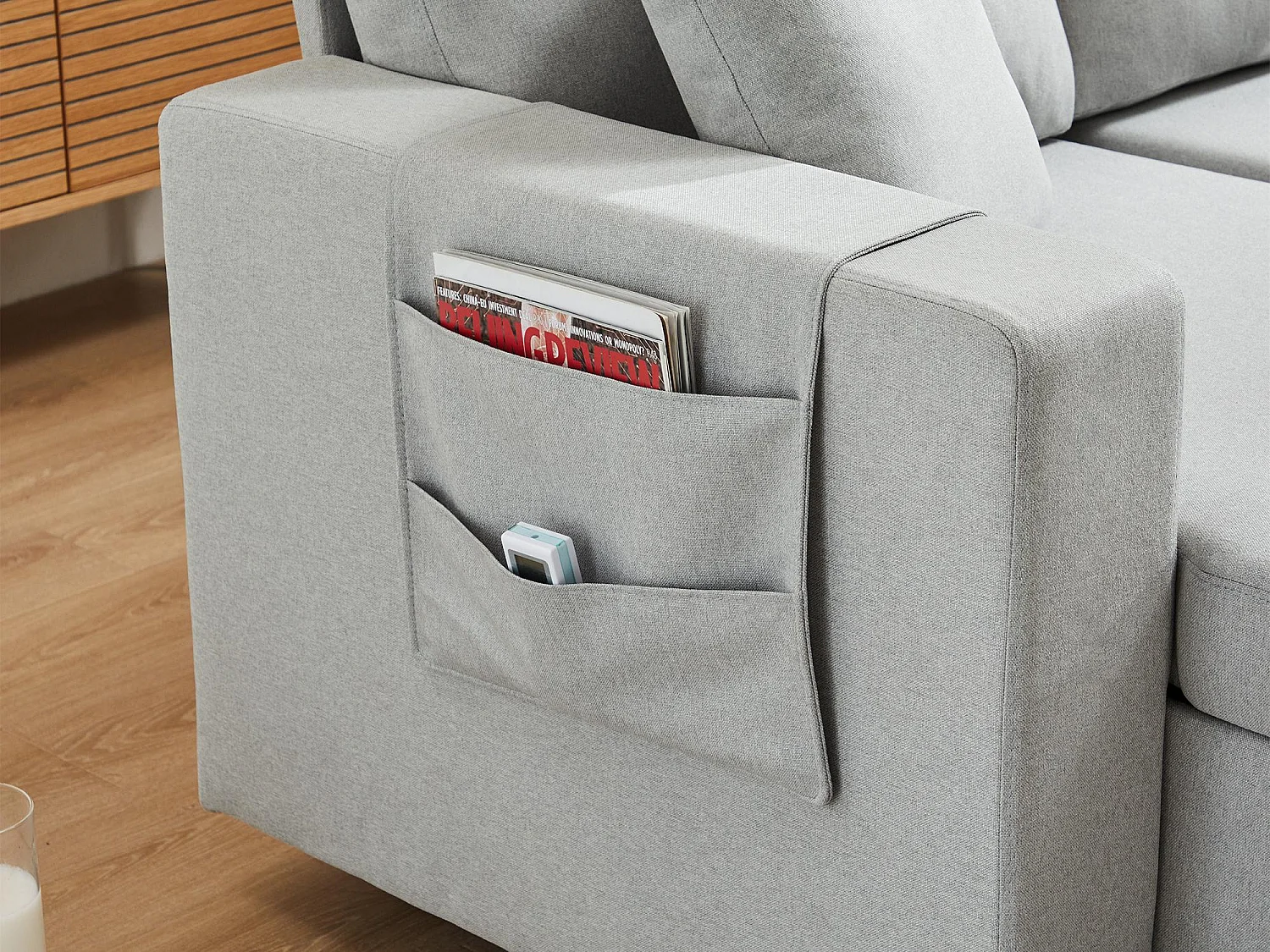 Fusio 1.0 – Sofá Cama Esquinero de 3 Plazas con Almacenaje, Tela de Lino, Ideal para Estudios, Cama Auxiliar Espaciosa