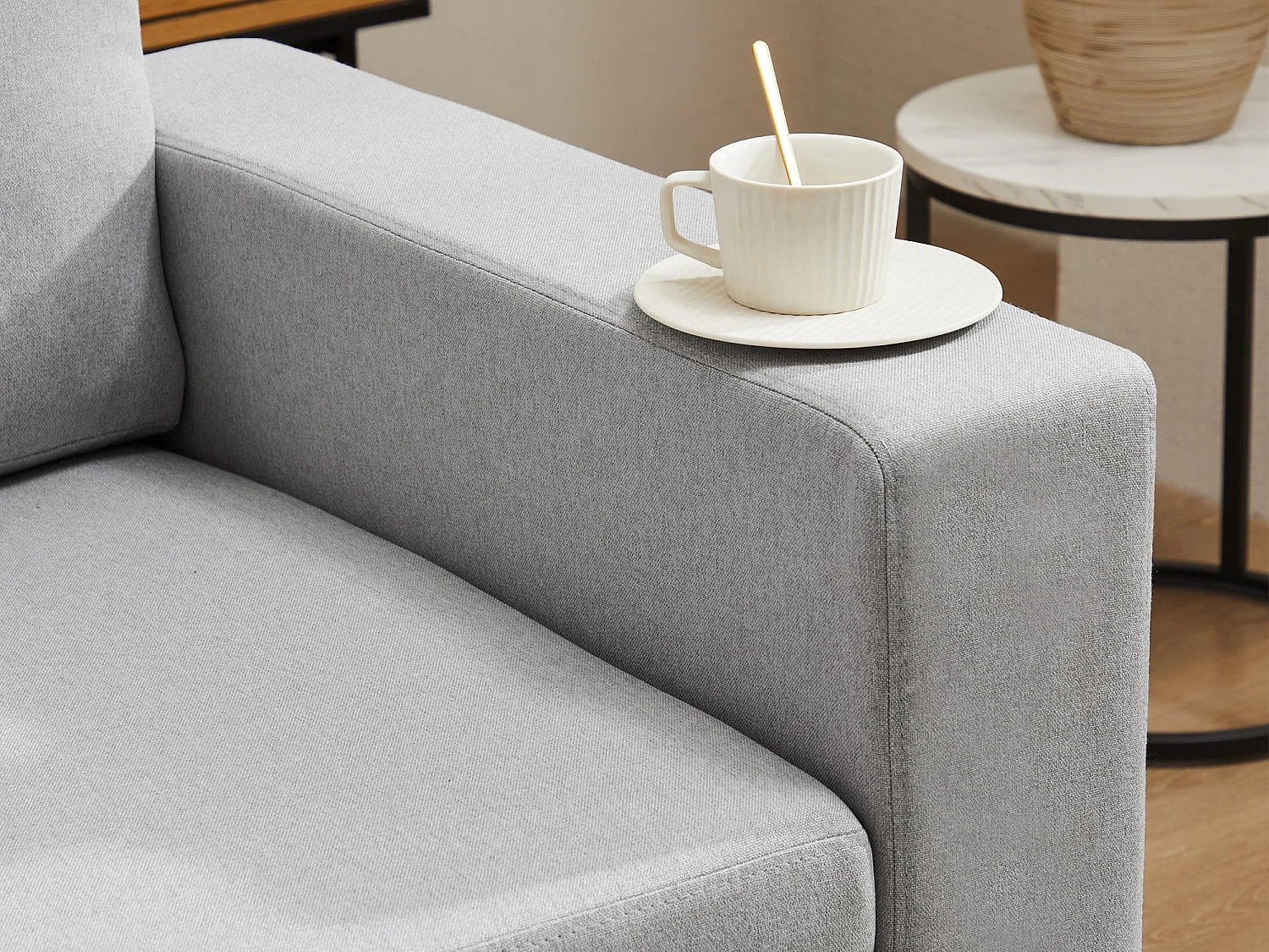 Fusio 1.0 – Hoekbank 3-Zits Slaapbank met Opbergruimte, Linnen Stof, Ideaal voor Studio’s, Ruim Extra Bed
