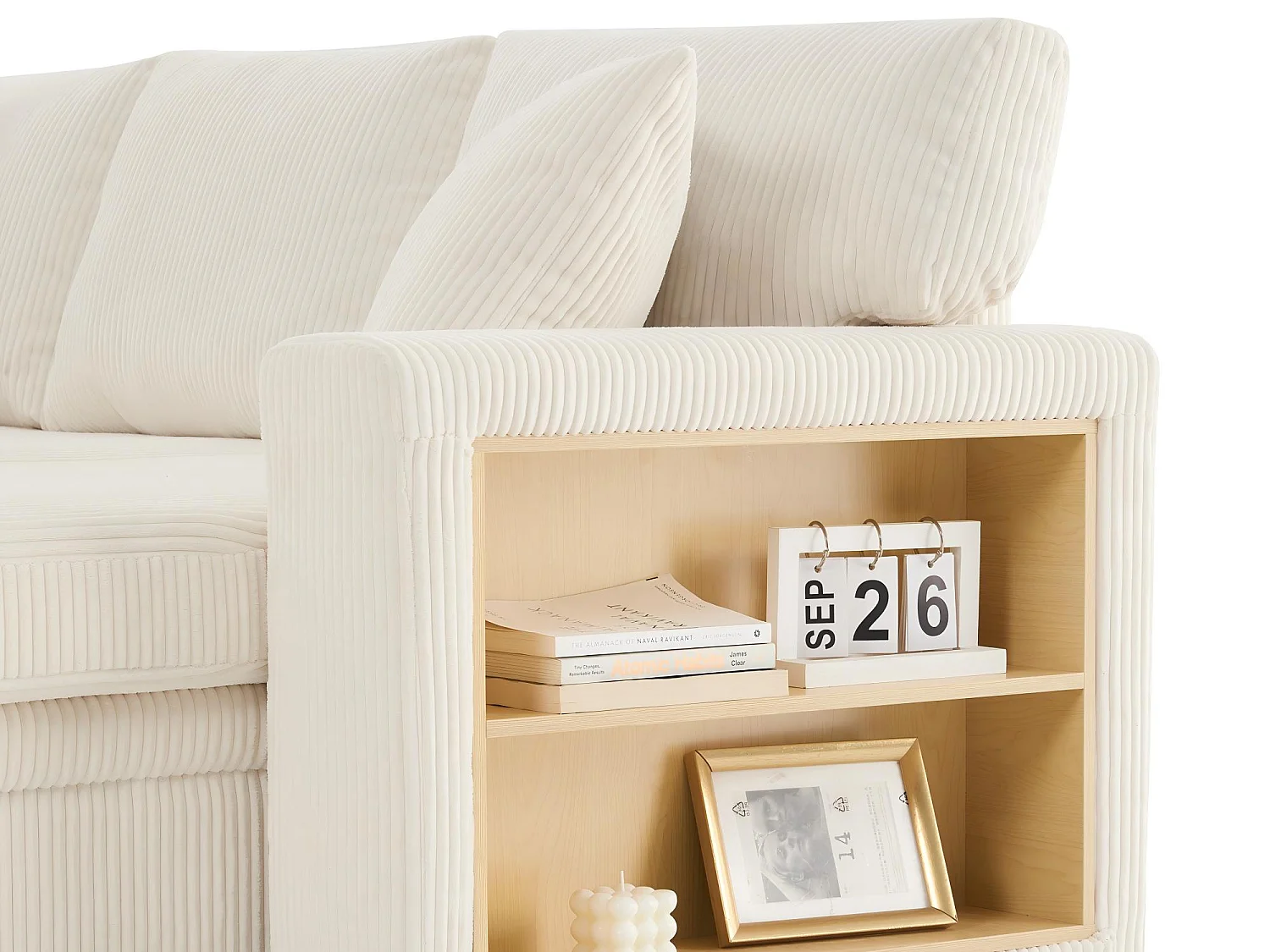 Fusio - Canapé d'Angle Convertible 3 Places en Velours Côtelé - Lit, Grand Rangement & Ports USB/Type-C - Idéal pour Salon Moderne ou Appartement