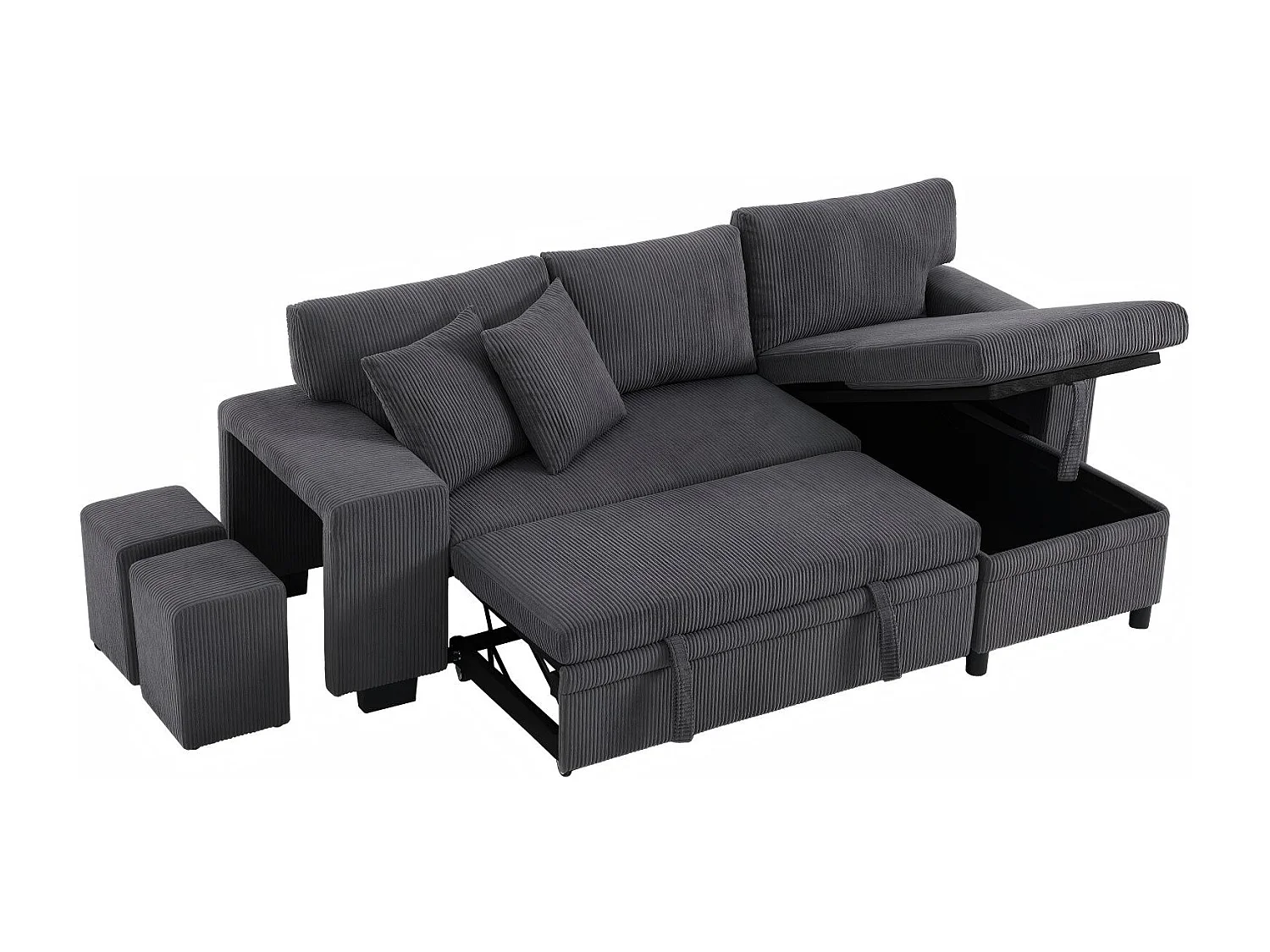 Fusio - Canapé d'Angle Convertible 3 Places en Velours Côtelé - Lit, Grand Rangement & Ports USB/Type-C - Idéal pour Salon Moderne ou Appartement