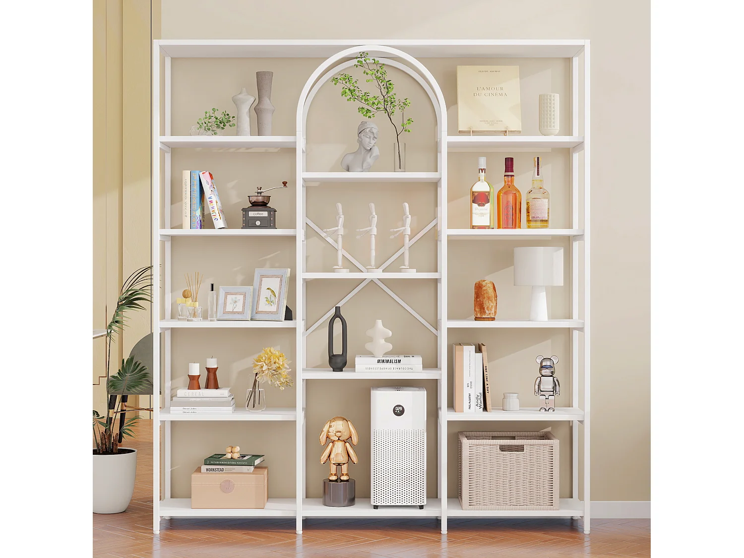 Prateleira de armazenamento moderna em estilo minimalista - 160 x 30 x 180 cm - MDF + metal - branca