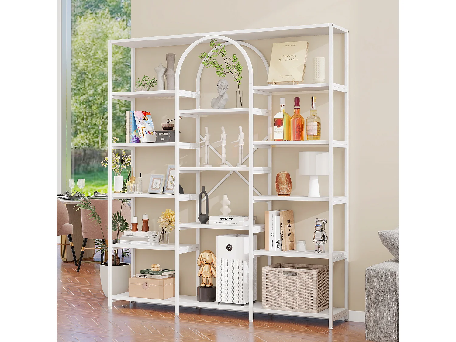 Prateleira de armazenamento moderna em estilo minimalista - 160 x 30 x 180 cm - MDF + metal - branca