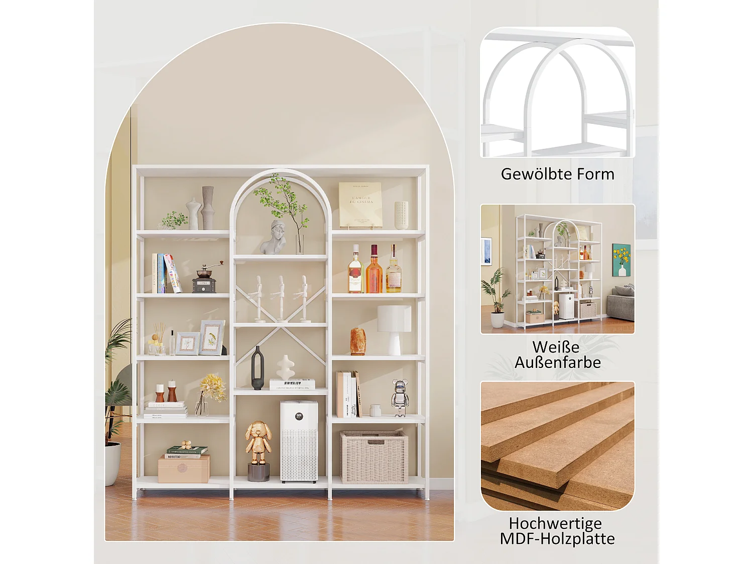 Prateleira de armazenamento moderna em estilo minimalista - 160 x 30 x 180 cm - MDF + metal - branca