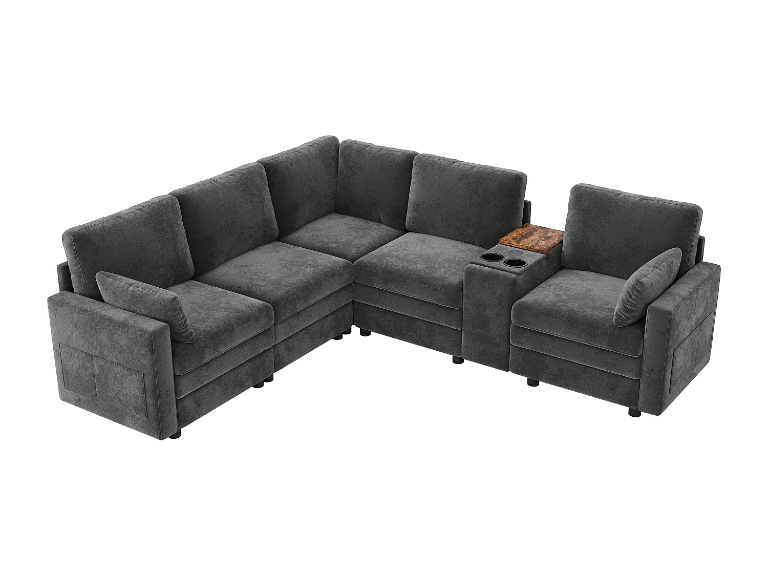 Canapé d'angle modulable 5 places - 227 x 202 x 83 cm - avec USB + rangement - pour salon et chambre - Chenille - gris