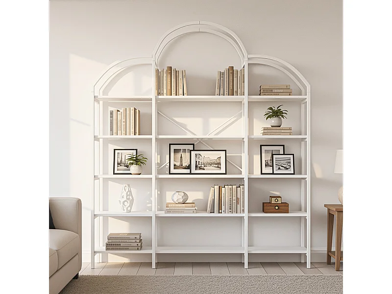 Étagère de rangement au style épuré - 170 x 26 x 190 cm - avec 5 étagères de rangement - forme nuage - MDF + métal - blanc