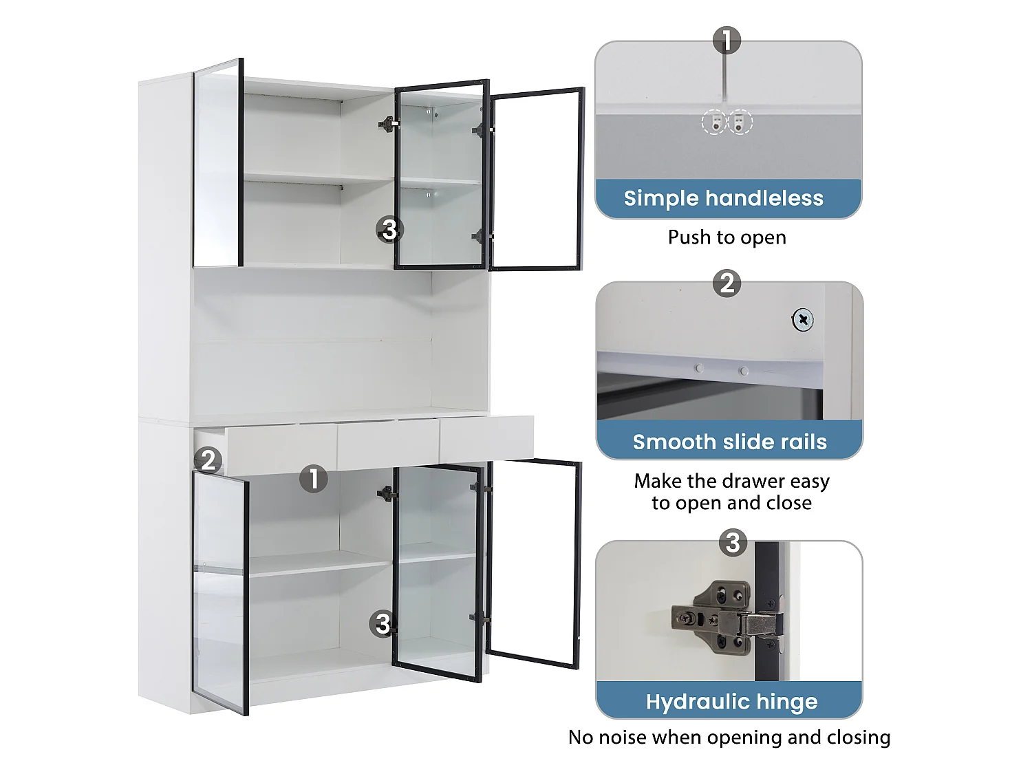 2 Vitrines haut vitrée moderne - 120 x 36 x 200 cm - avec Leds + 6 portes - pour collections/chamber - aggloméré - blanc