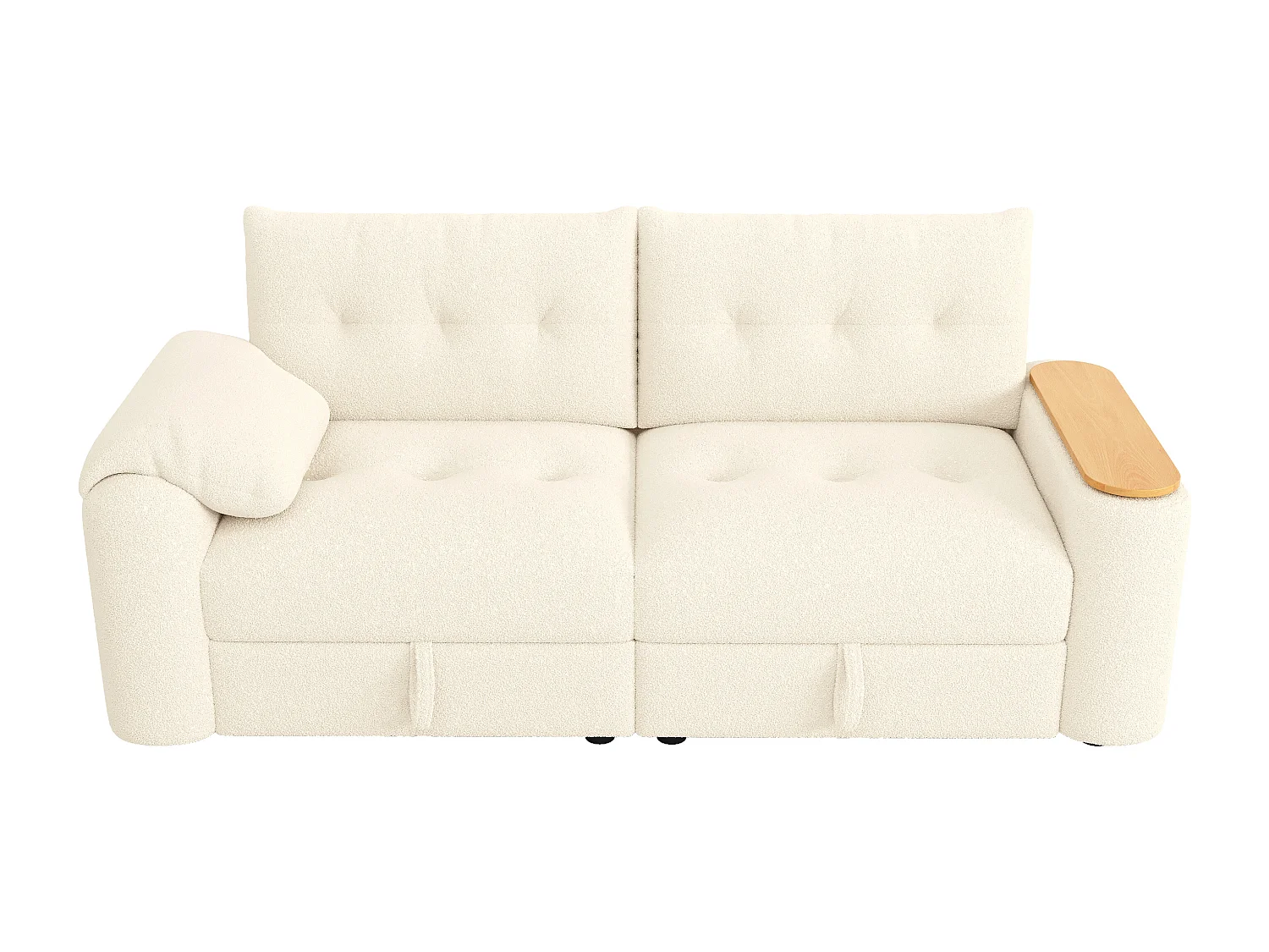 Canapé moderne 2 places - 207.5 x 80 x 87 cm - avec rangement + appui-tête + table d'appoint intégrée - velours - beige