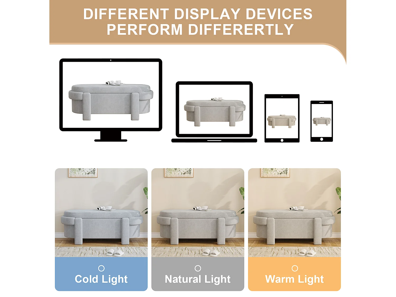 Gepolsterte Aufbewahrungsbank mit Deckel – 121,5 x 49 x 44,5 cm – Fleece-Optik – für Wohn-/Schlafzimmer – Fleece – Grau