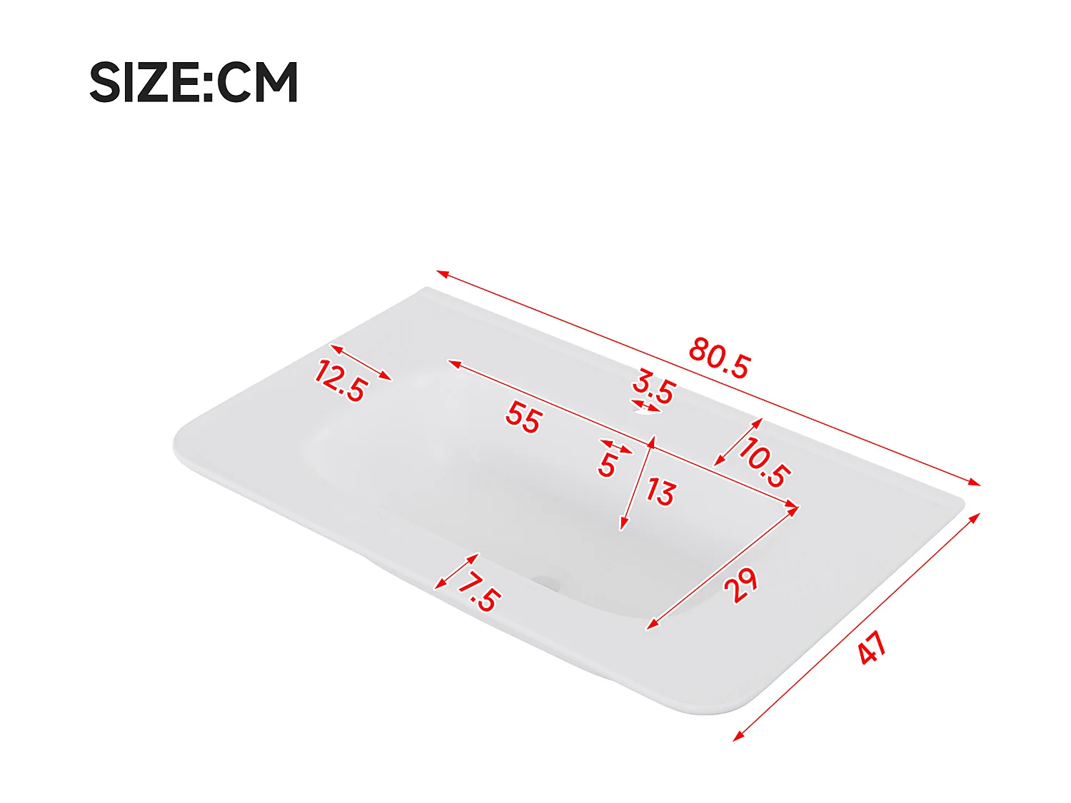 Szafka ścienna pod umywalkę ceramiczną z pojedynczą umywalką - 80,5 x 47 x 51 cm - wykończenie lakierowane - z diodami LED + 3 szuflady - ceramika + MDF - biała