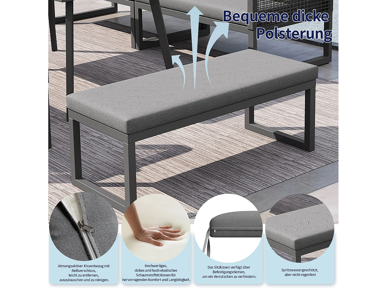 Ensemble de mobilier de jardin 6-8 places - avec coussins + table + banc + canapés en rotin tressé à la main - gris