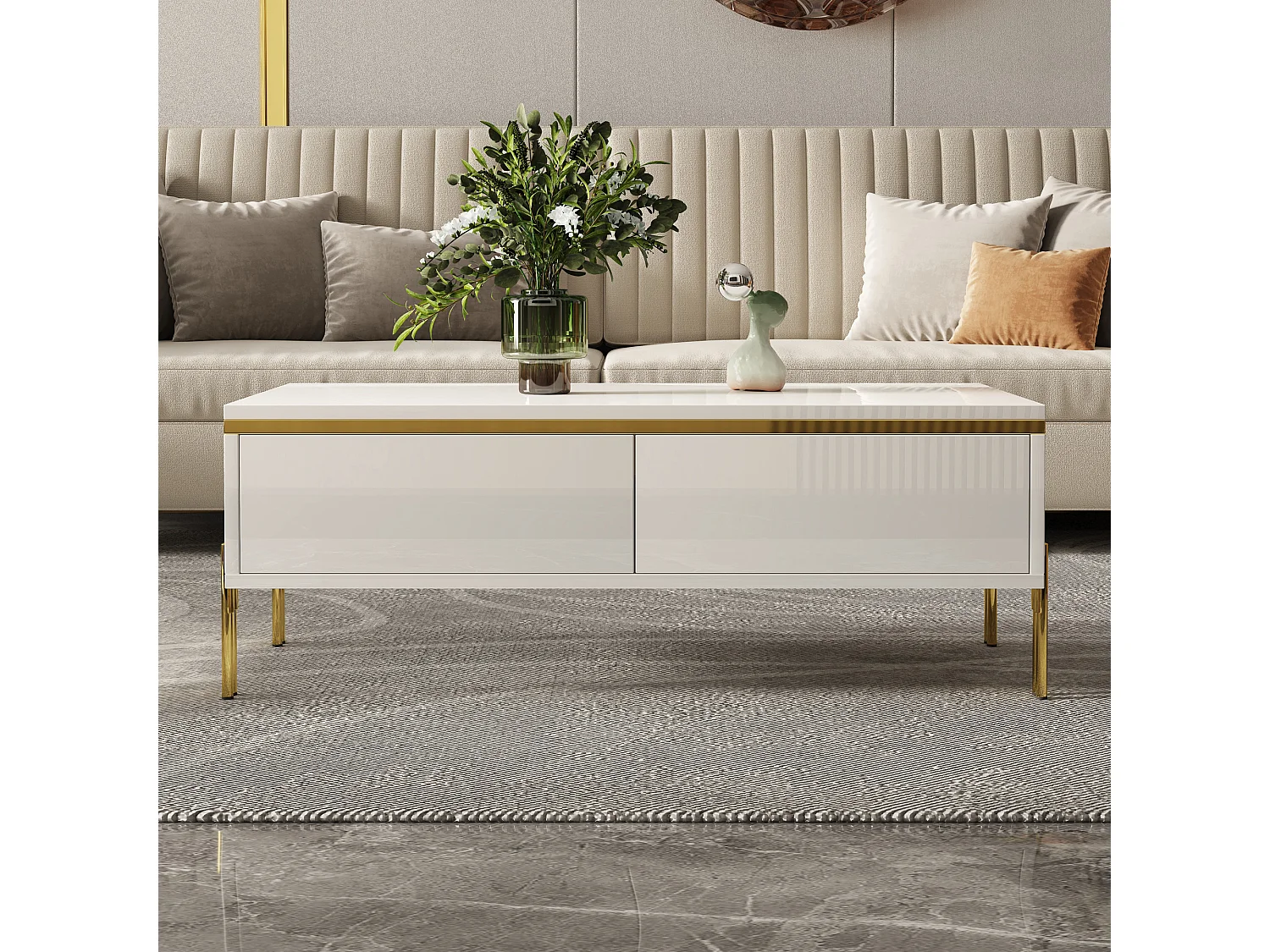 Moderner, hochglanzlackierter Couchtisch – 100 x 50 x 36 cm – mit 2 Schubladen – Spanplatte – weiß