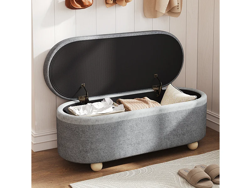 Aufbewahrungsbank mit weichem Fleecebezug – 110 x 41 x 47 cm – für Wohn-/Schlafzimmer – Fleece – grau