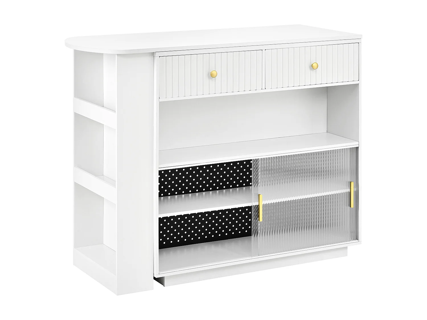 Mobile bar/credenza girevole estensibile - 120 x 50 x 95,5 cm - con anta + ripiani + LED + 2 cassetti - MDF - bianco