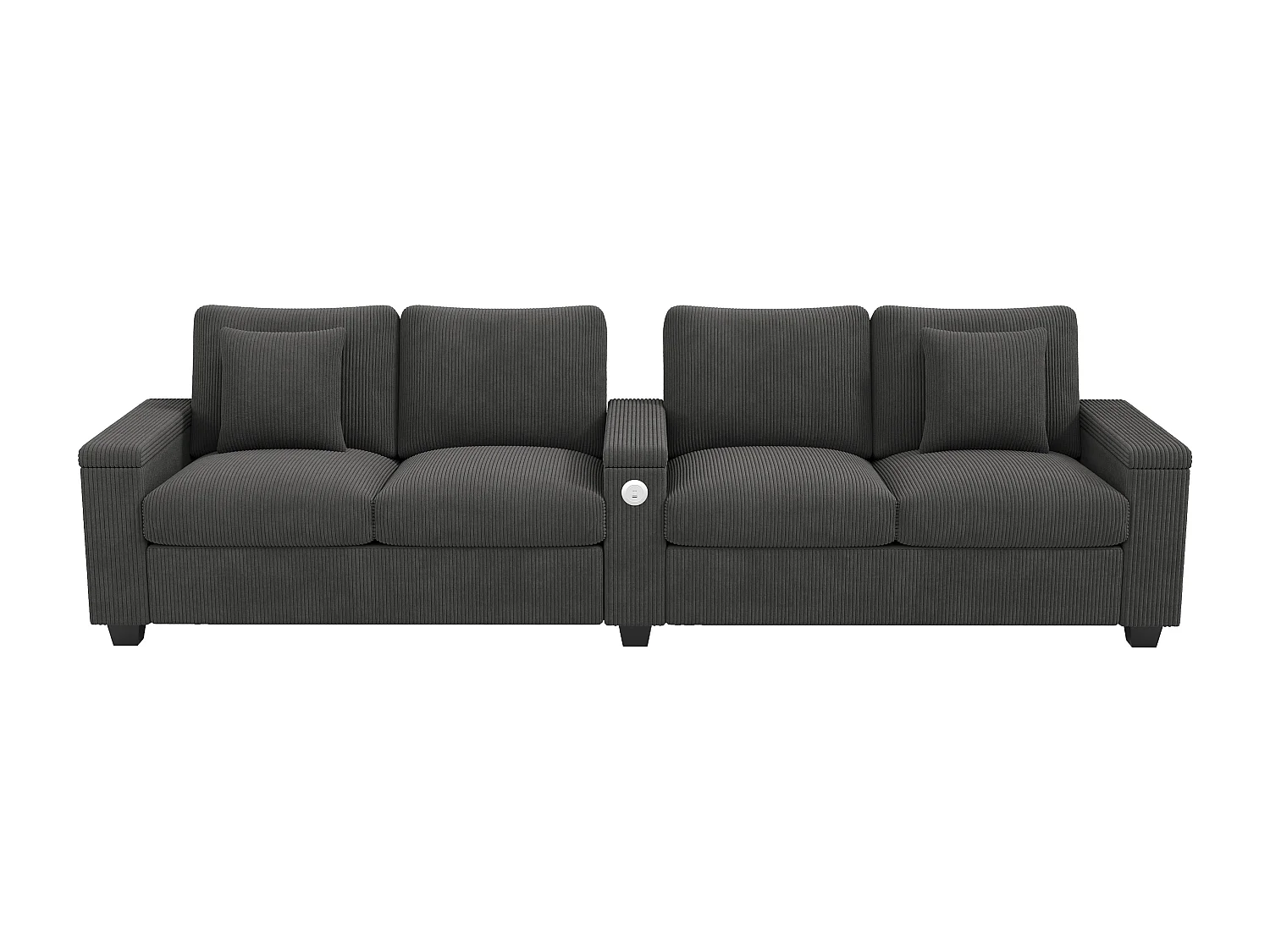 Canapé moderne 4 places - 299 x 80 x 82.7 cm - avec USB + accoudoir rabattable + rangement dissimulé - velours - gris