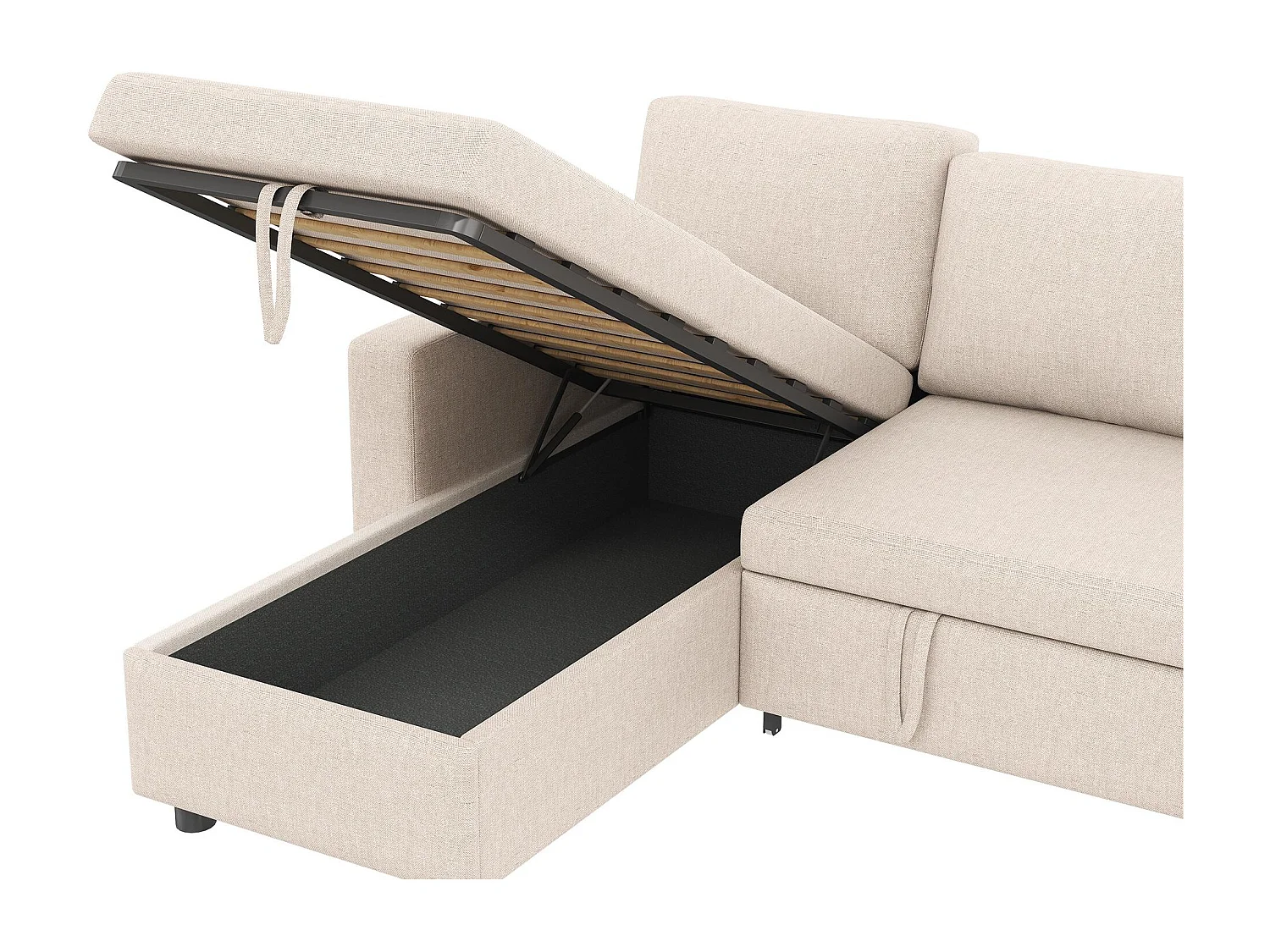 Fusio 1.0 – Hoekbank 3-Zits Slaapbank met Opbergruimte, Linnen Stof, Ideaal voor Studio’s, Ruim Extra Bed