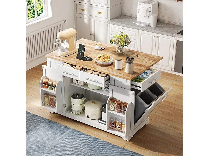 Keukeneiland met inklapbaar werkblad - 138 x 56/86 x 92 cm - met lades en deuren - MDF - wit