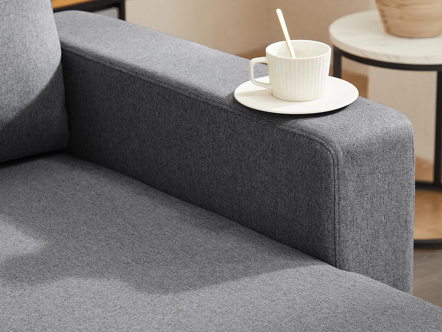 Fusio 1.0 - Canapé d’Angle 3 Places Convertible + Rangement - Tissu Lin - Idéal Studio, Lit d’Appoint Spacieux