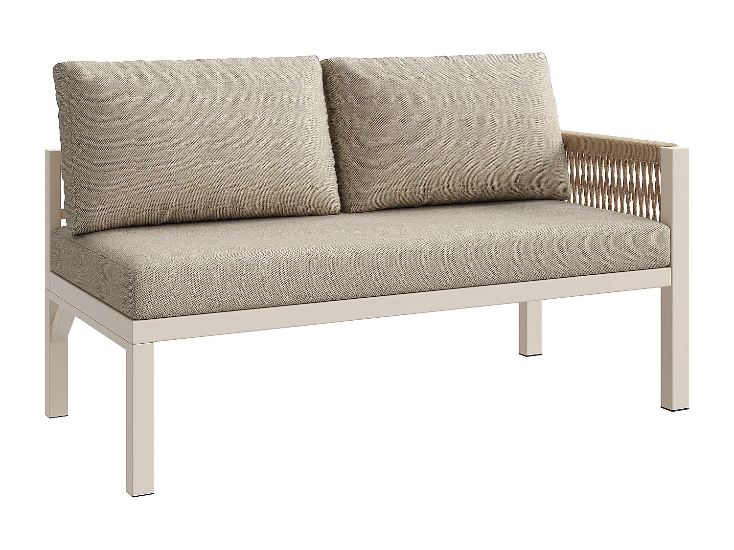 Ensemble salon de jardin 8 places - Structure en fer  - avec coussins + 1 table + 1 fauteuils + banc - métal - beige