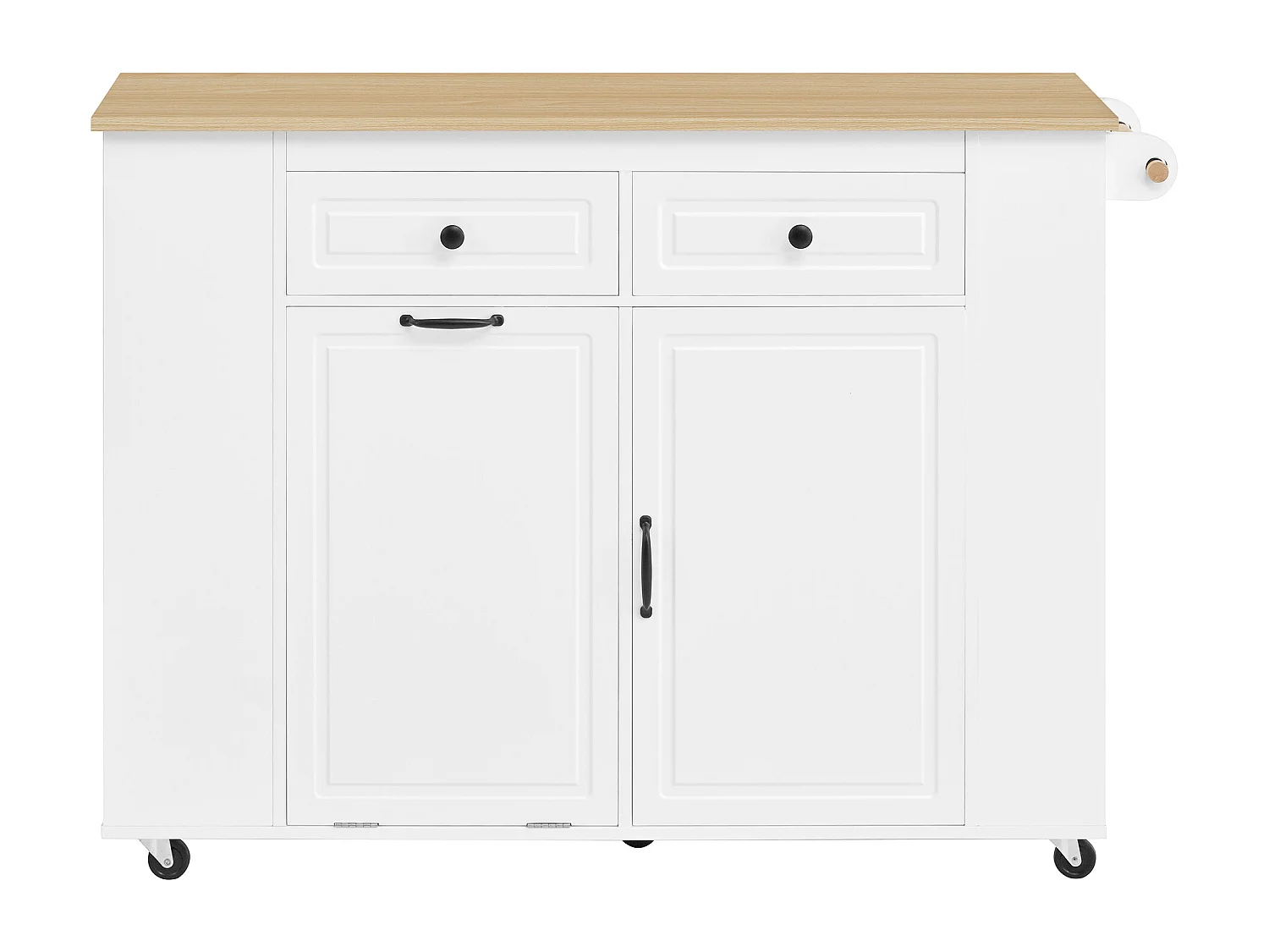 Uitschuifbaar keukeneiland op wielen - 120 x 40/70 x 91,5 cm - met 2 lades + deuren - MDF - wit + naturel