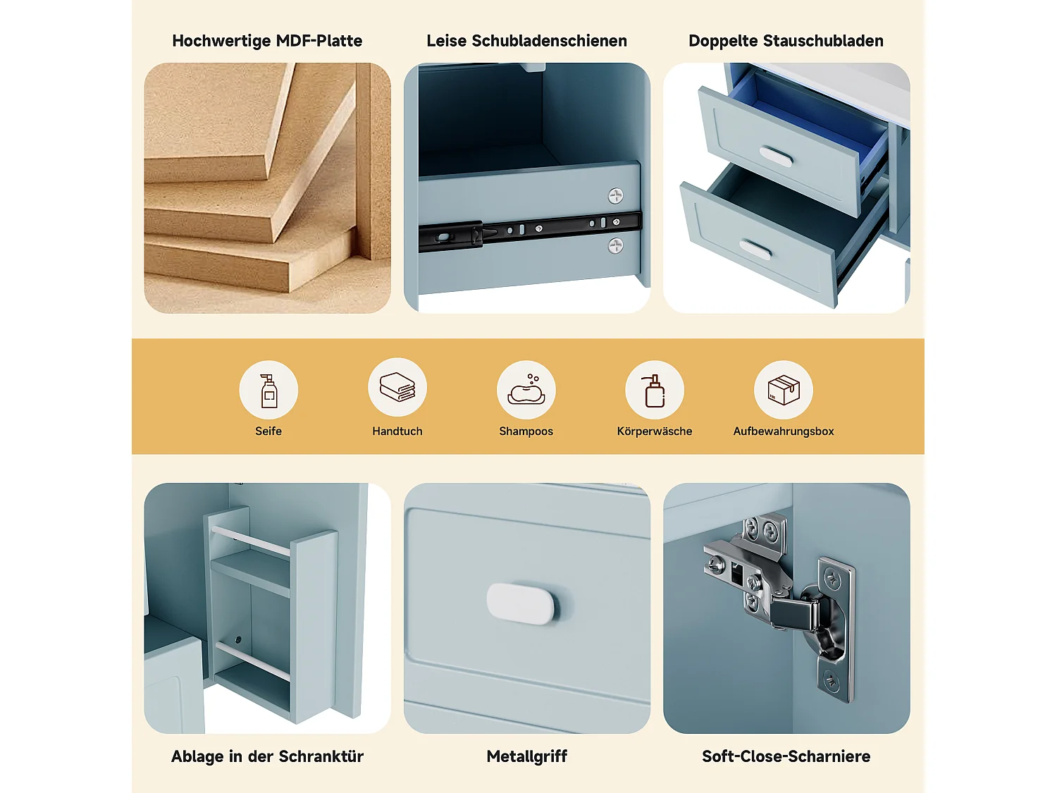 Meuble simple vasque en céramique mural - 76 x 46 x 51 cm - finition laquée - avec Leds + 2 tiroir + porte - céramique + MDF - bleu