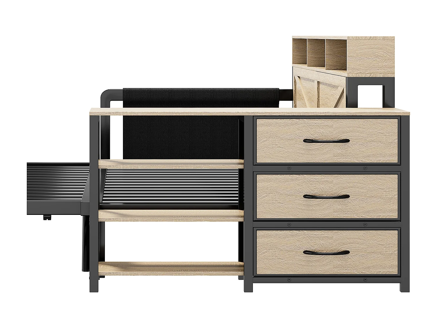 Metall-Schlafsofa mit Ausziehfunktion – 90 x 200 cm – mit Ablagefach, 3 Schubladen, LED-Beleuchtung und USB-Anschluss – MDF und Metall – schwarz