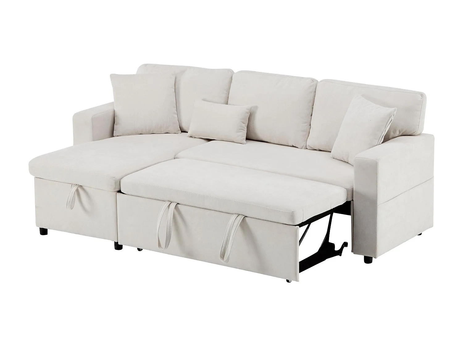 Clavio - Canapé Convertible 3 Places d’Angle – Rangement, USB, Tissu Flanelle – Idéal pour Studio/Appartement