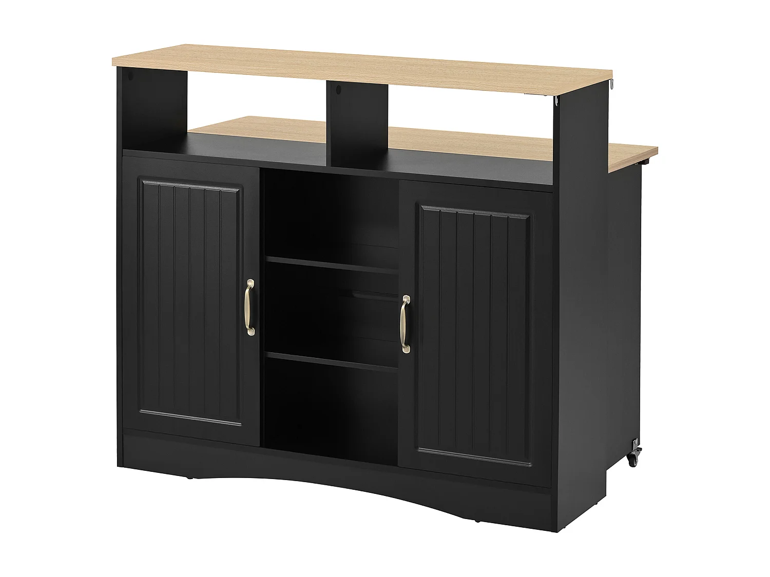 Uitschuifbaar keukeneiland op wielen - 110 x 34 x 97,5 cm - met opbergruimte + 2 krukken - MDF - zwart
