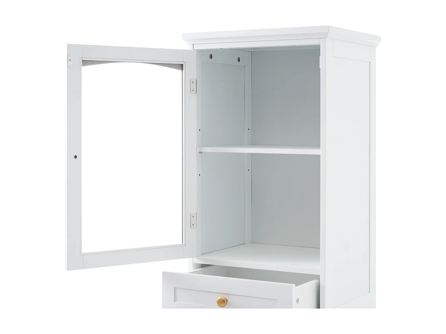 Meuble de salle de bain -  45 x 36 x 160 cm - avec 1 portes vitrées + 2 tiroirs + 2 placards - MDF + verre - blanc
