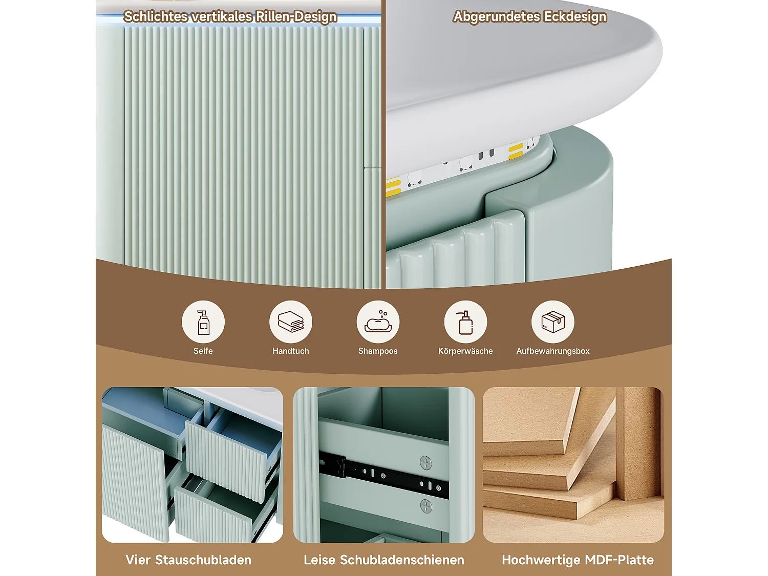 Mobile lavabo sospeso in ceramica con lavabo singolo - 80,5 x 47 x 51 cm - finitura laccata - con LED + 3 cassetti - ceramica + MDF - verde