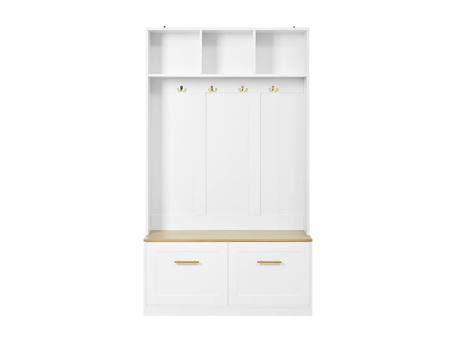 Kleiderschrank-/Spind-Set – 105 x 40 x 180 cm – mit Sitzbank, offenem Stauraum, 2 Türen und 4 Haken – MDF und Spanplatte – weiß