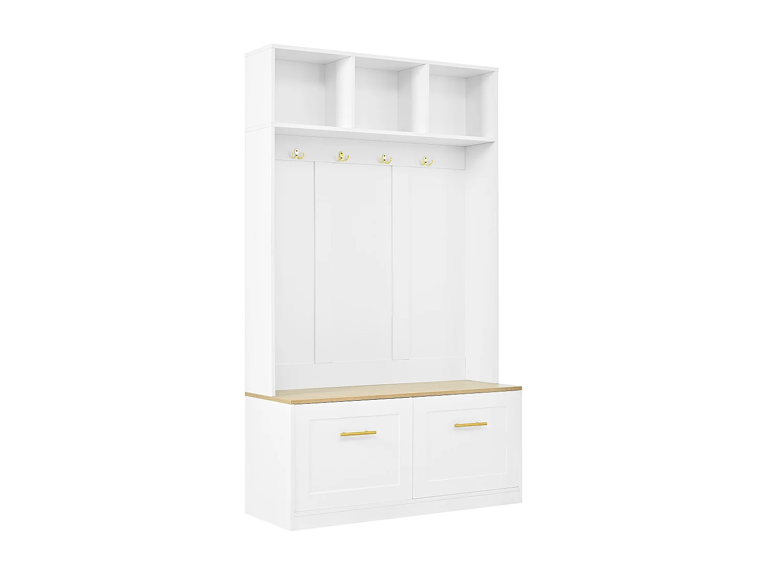 Kleiderschrank-/Spind-Set – 105 x 40 x 180 cm – mit Sitzbank, offenem Stauraum, 2 Türen und 4 Haken – MDF und Spanplatte – weiß